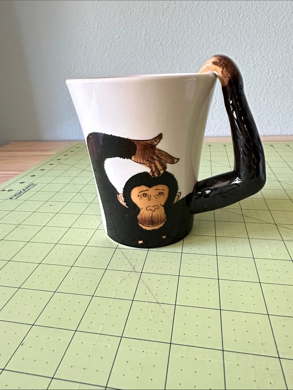Pier 1 Novelty Monkey Handle Ceramic Coffee Mug - Brown & White